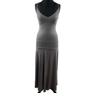 ENZA COSTA Gray Maxi Dress Cotton Smocked Waist V-Neck Classic Formal Size XS